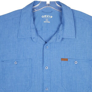 Orvis Men's Shirt Short Sleeve Button Up Blue Camp Style 2 Pockets 2XL Outdoors